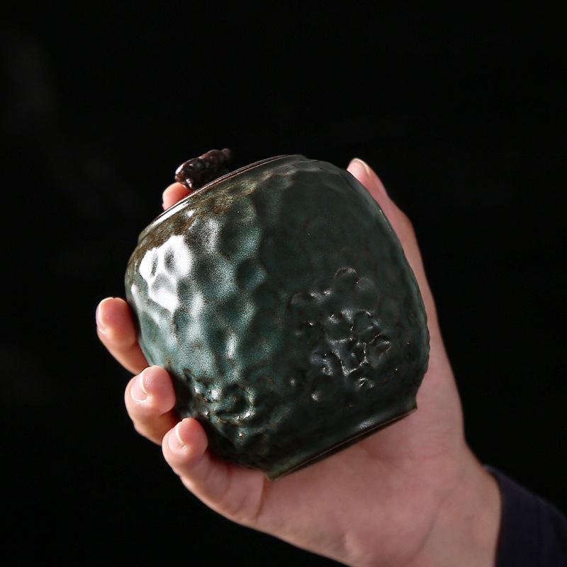 BRGilded Iron Glazed Hammered Tea Jar Ceramic Awakening Tea Jar Spice Container Handmade Storage Jars Ceramic Pet Urn 250mlEY