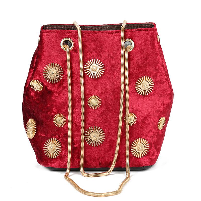 

Новая модная женская сумка через плечо, бархатная сумка-мессенджер, универсальная мини-сумка-ведро, сумка на цепочке с кулиской красный