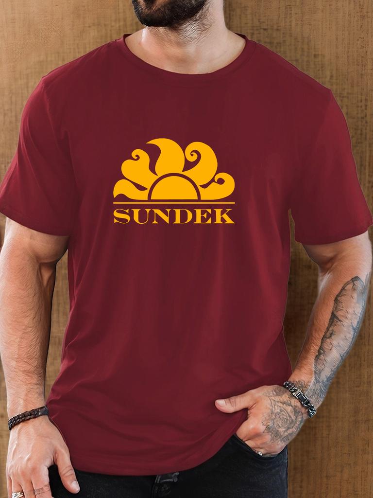 Herr 100% Bomull Tryckt T-shirt SUNDEK Mönster Sommar Casual Oversize Rund Hals Kort Ärm Bekväm Vardags T-shirt
