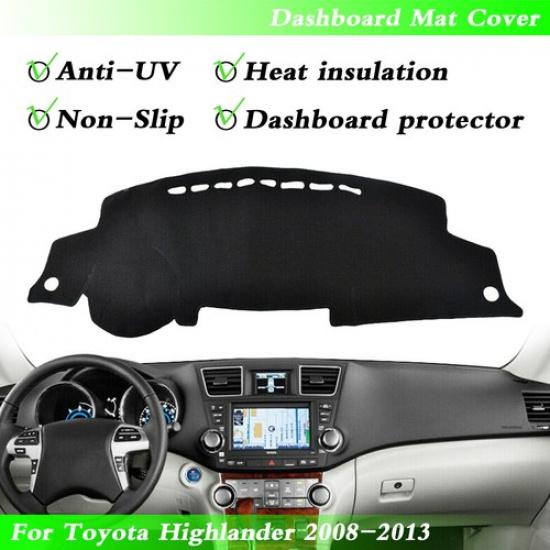 1pc Black Dashmat Dashboard Mat Cover Anti-Sun For Toyota Highlander 2008 - 2013