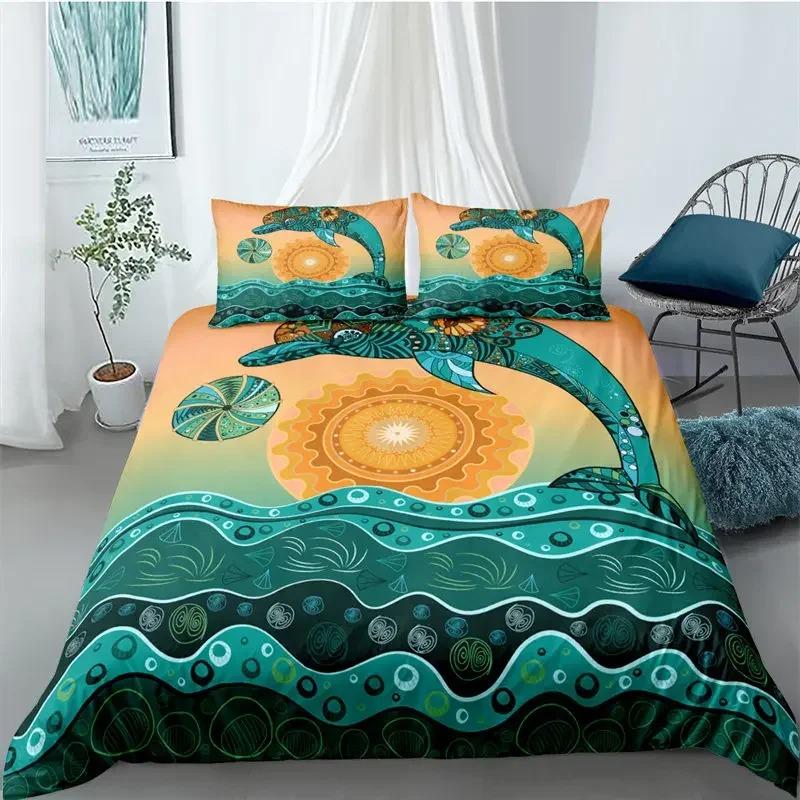 Ocean Dolphin Bedding Set For Kids Adult Boho Style Marine Themed Duvet Cover Microfiber Sea Creatures Quilt Cover Bedroom Decor