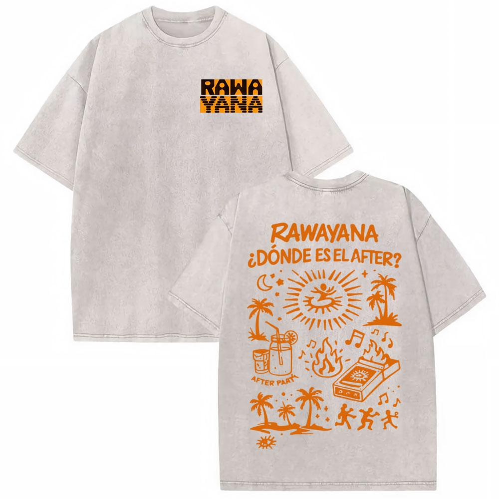 Rawayana Donde Es El After Album Vintage Washed Tshirt Mens Clothing Fashion Gothic Tshirts High Quality Casual Loose T Shirt