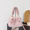 Cute Ball Faux Fur Shoulder Bags for Women Winter Furry Bowknot Bucket Crossbody Bag Solid Color Female Soft Plush Handbags