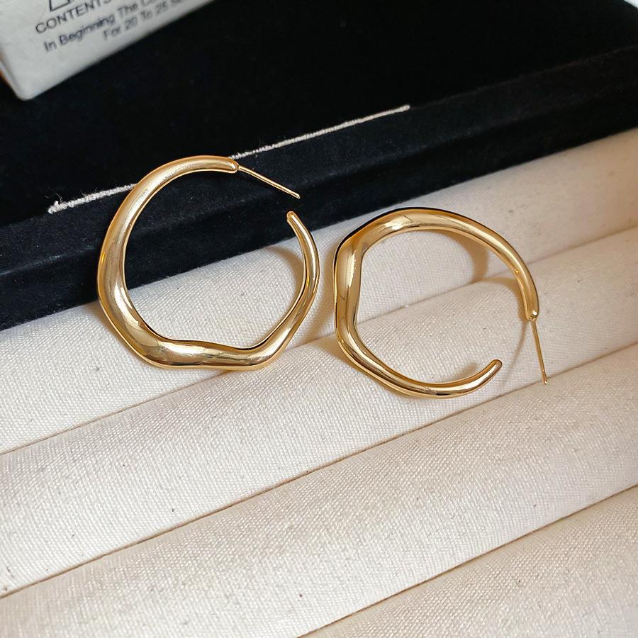 Gold French Simple Round Plain Ring Earrings Light Luxury Earrings Hong Kong Style Earrings