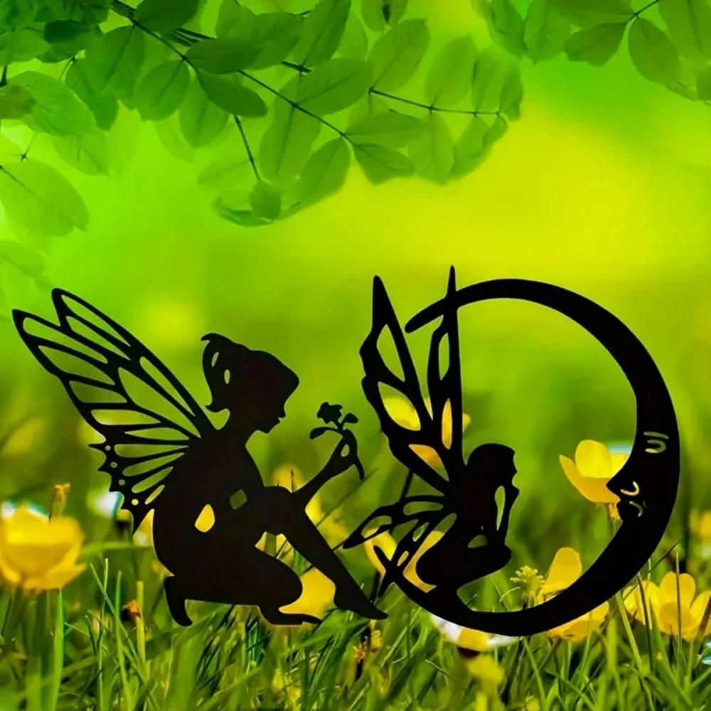 Flower Fairy Elf Garden Decoration – Metal Fairy Art Ground Insert, Elegant Lawn & Courtyard Décor for Garden Parties