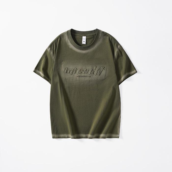 

Heavy Wash Short-sleeved T-shirt for Mens Summer Updated Large-size Comfortable Fit Embossed T-shirt Short Blouse 4XL