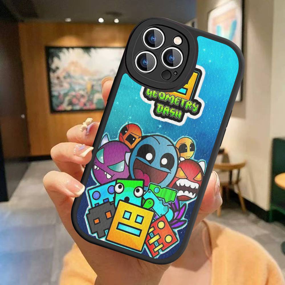 Custodia per Telefono Geometry Dash per iPhone 11 12 13 14 15 16 Pro Max Plus Copertina in Pelle