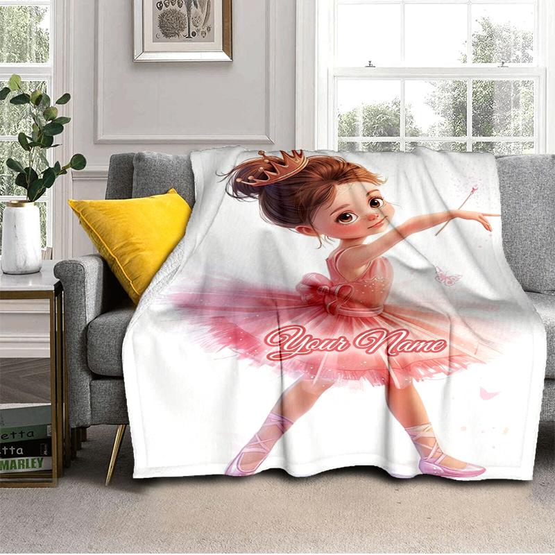 1PC Custom Name Princess Pink Flannel blankets Patterns Throw Blanket All-Season Soft Gift for Couch, Bed, Camping gifts