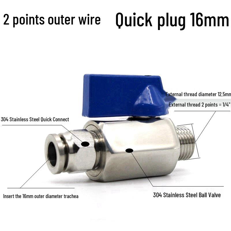 Pneumatic 304 Stainless Steel Ball Valve with Manual Male Thread Air Tube Connector