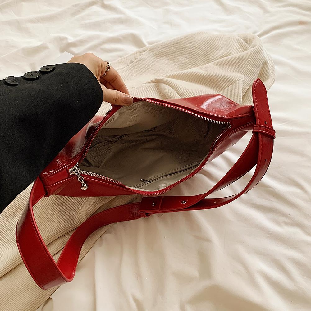 Women Shoulder Bag Adjustable Strap PU Leather Crescent Bag Hobo Bag (Black)