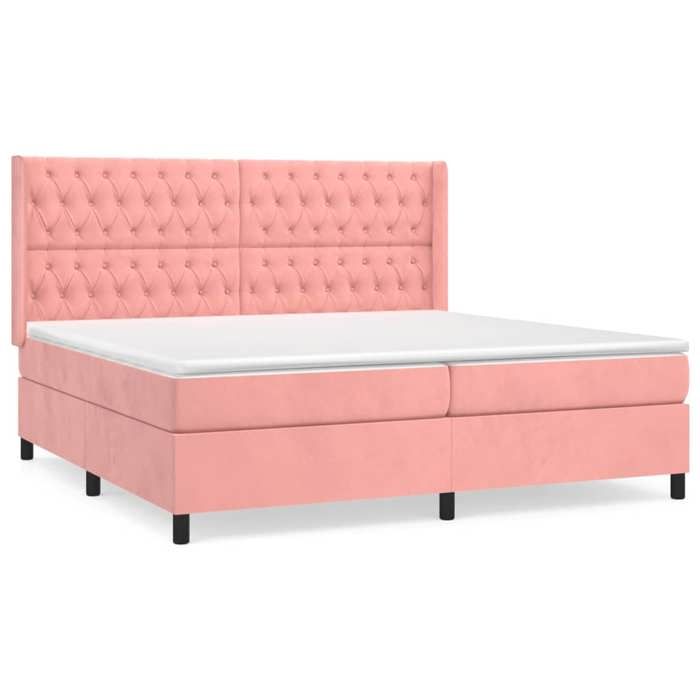 3132884 vidaXL Divan Bed with Mattress Pink 200x200 Cm Velvet