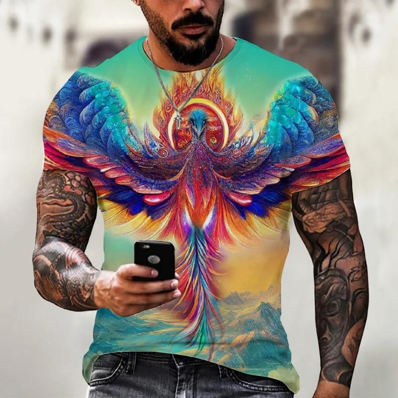 Summer Fashion New Men's Printed T-shirt Spaceship Round Neck Plus Size Men's Short Sleeve Plus Size Casual Sports Top
