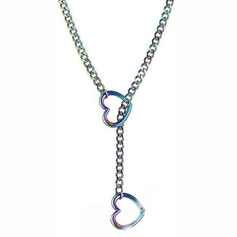 

And Heart Unisex Circular Pendant Necklace With Chain Design For Daily Style GradientHeart,60cm