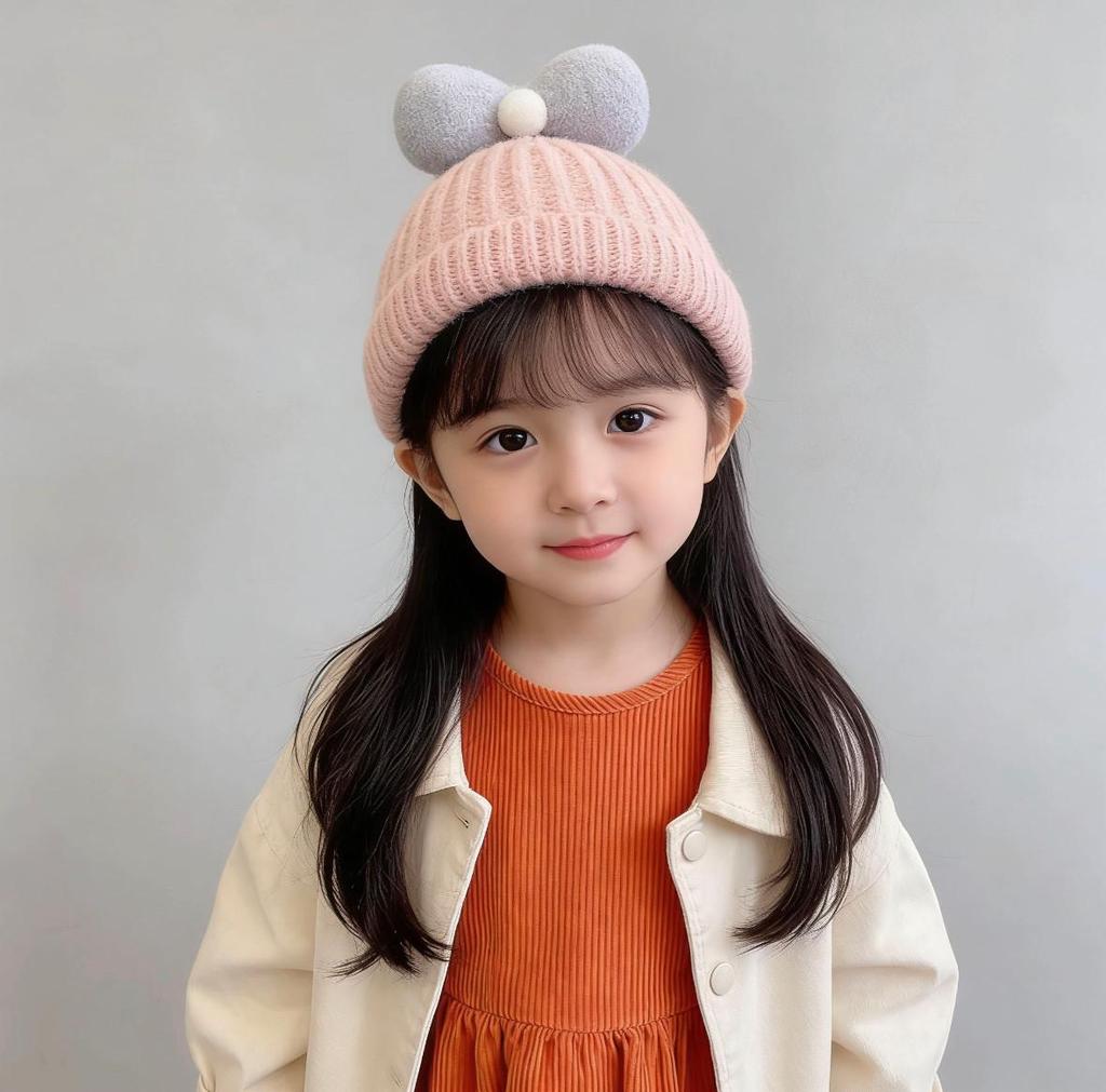 Children's Wool Hat with Bowknot - Warm Knit Cartoon Pullover for Baby and Toddler 