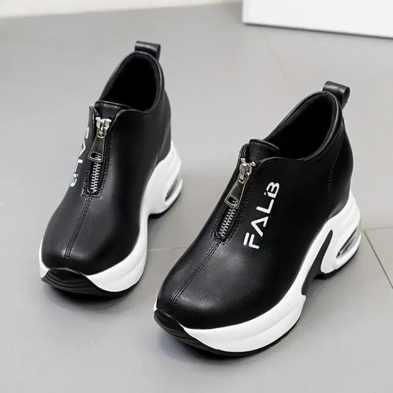 Black Women Sneakers with Platform Wedge Sneakers Women Shoe Casual Lady Vulcanized Shoes White Height Increase Shoes Women