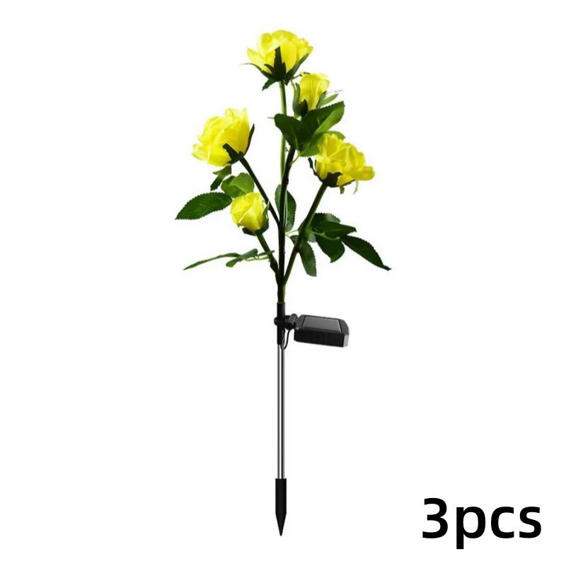 

5-головный светодиодный солнечный светильник с имитацией розы, солнечный светодиодный светильник для сада, двора, лужайки, ночника, пейзажа 3-pcs жёлтый