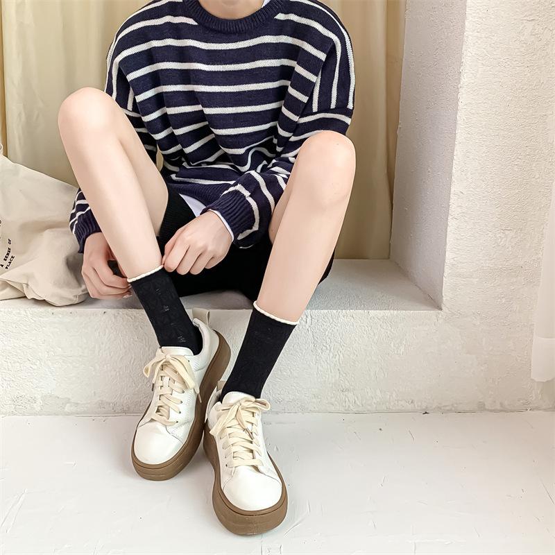 

Женские весенне-осенние модные цветные носки-трубы из хлопка для спорта и отдыха с ромбами 1 pair чёрный