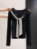 Minimalist Long Sleeve T Shirt For Women With Striped Pattern And Crew Neck For Casual Wear