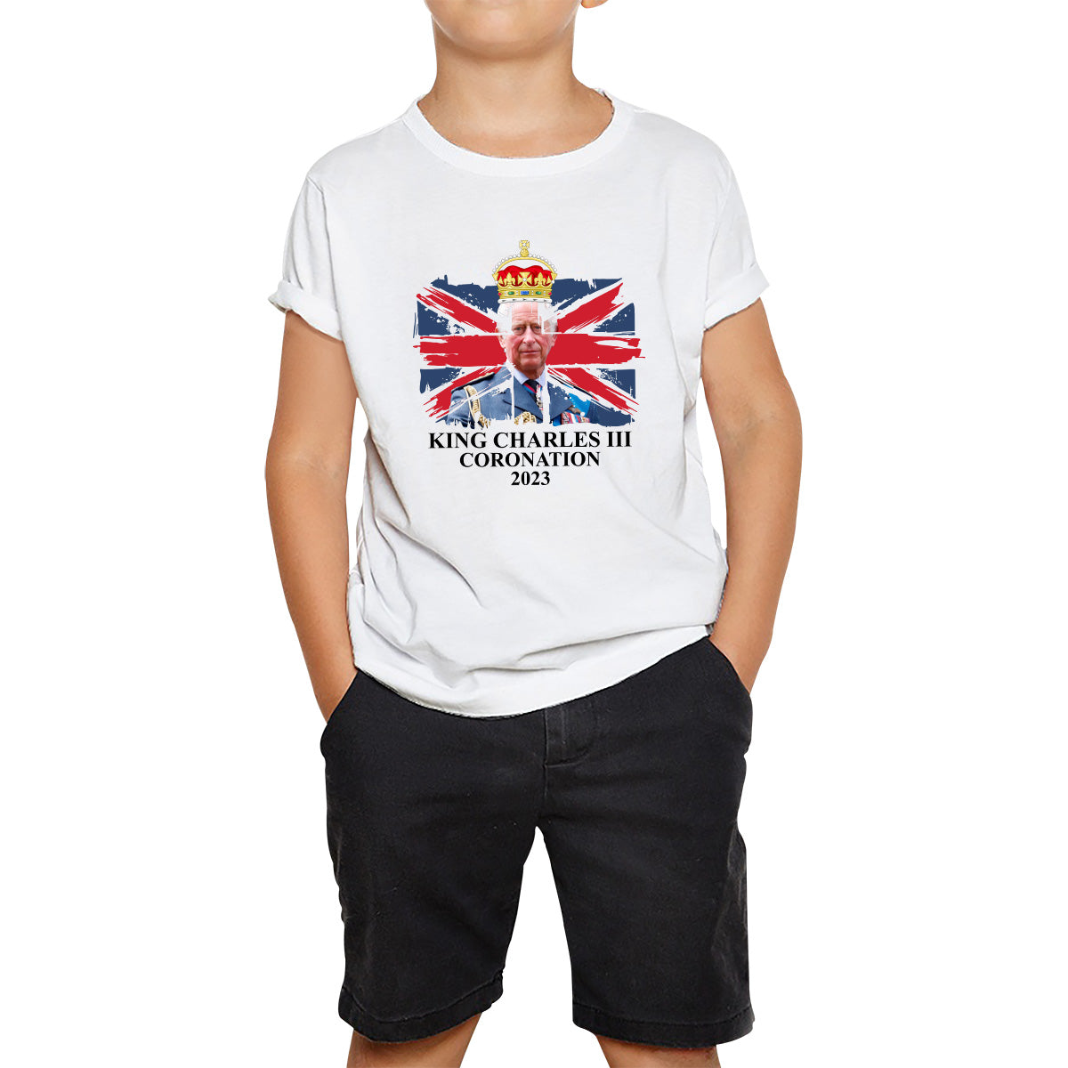 King Charles III Coronation 2023 British Flag Royal Crown God Save The King Royal Cypher Kids T Shirt 100