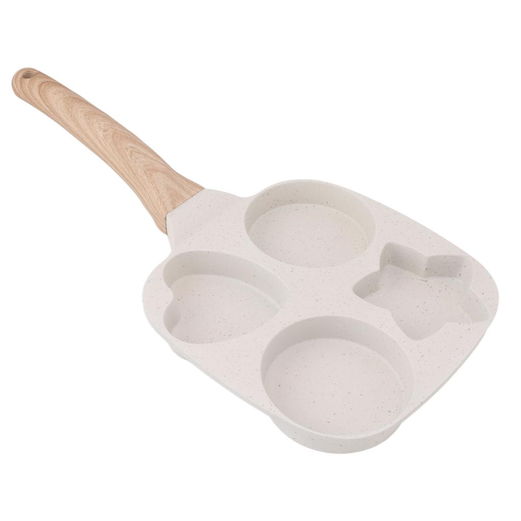 4 Cup Frying Pan Breakfast Egg Pancake Burger Cooker Wood Handle Aluminium Alloy Nonstick Frying