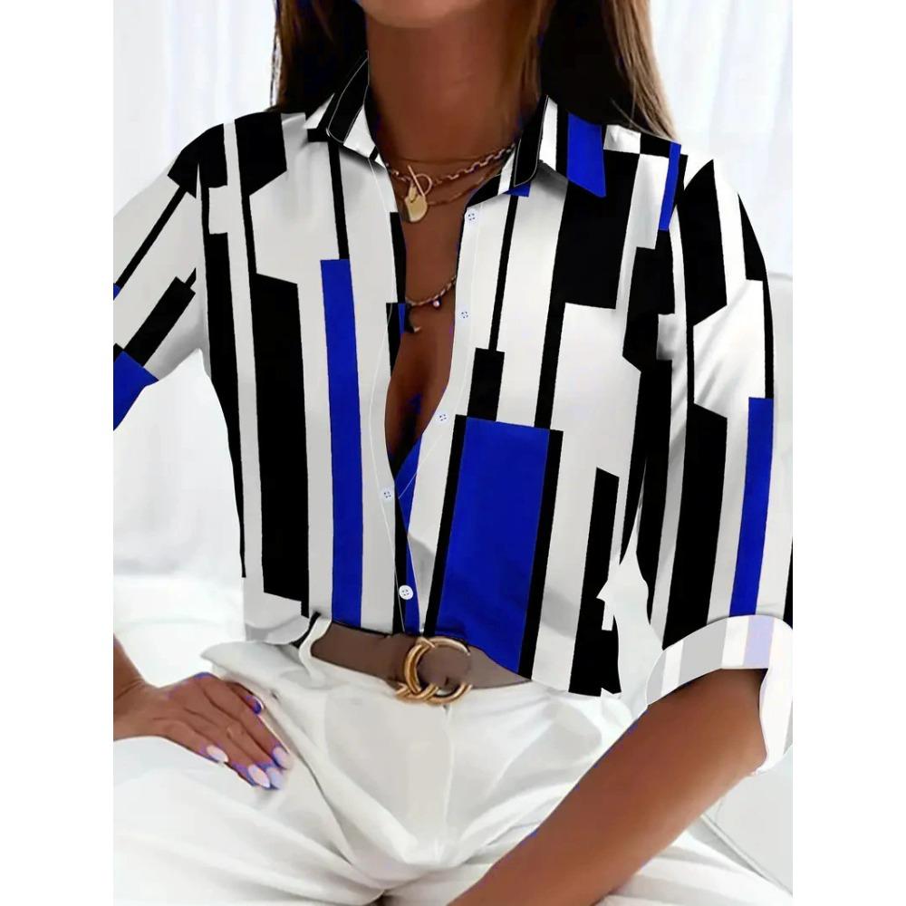 Fashion Plaid Striped Women Long Sleeve Shirts All Season D Printed Street Trend Ladies Blouse Casaul Shirt Women Clothing