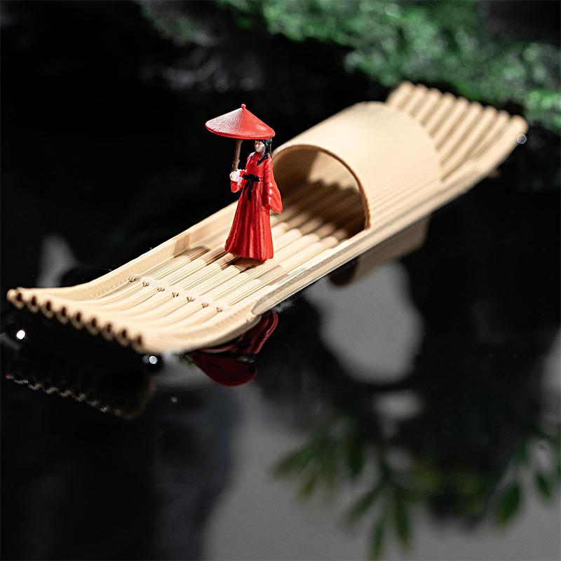 3D Floating Boat Mini Bamboo Raft Fish Tank Bonsai Micro Landscape Ornaments Creative Home Decoration Aquarium Accessories New
