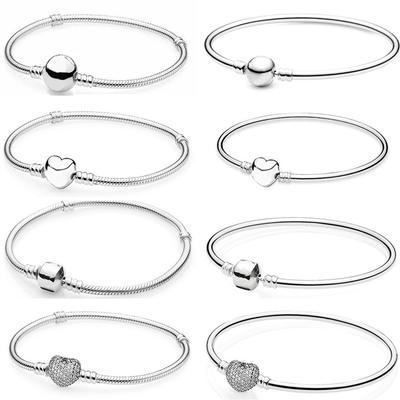 Original Moments Pave Herz Verschluss Schlange Kette Armband Armreif Fit 925 Sterling Silber Perle Charme DIY Schmuck