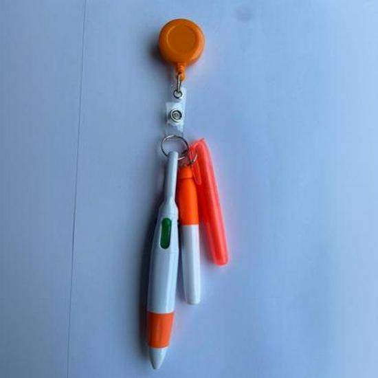 Geri Çekilebilir Kalem Seti (Neon Mini Fosforlu Kalem, LED Anahtarlık ve Rozet Klipsi ile)