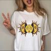 Women TShirt Retro Witch Style TShirt Y2K Aesthetic Casual Loose Fit Top Sun Moon Stars Harajuku Graphic Print Daily Streetwear