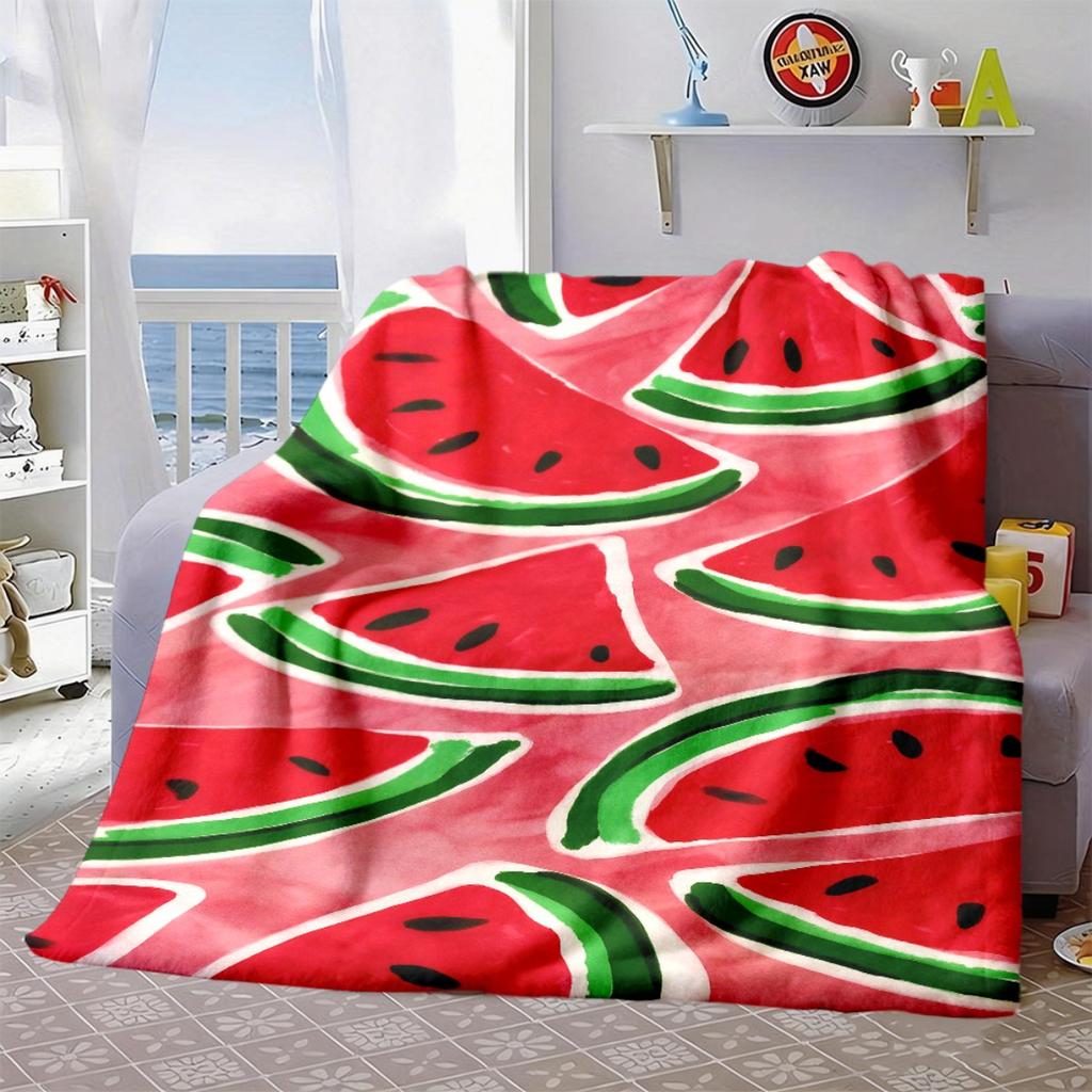 2026 New Arrivals 1pc Watermelon Print Flannel Blanket Soft Lightweight All-Season Throw for Travel, Camping, Sofa & Bed Machine Washable Cozy Gift Fo