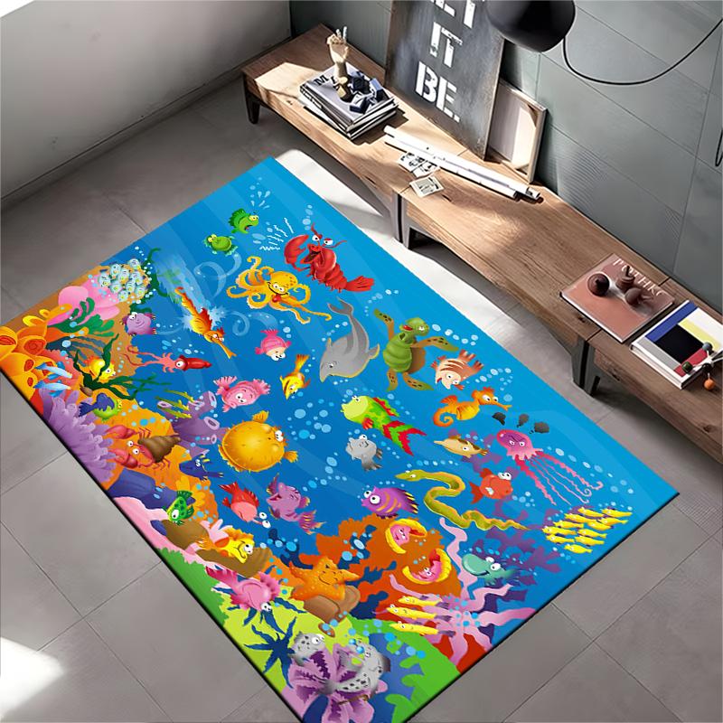 Colorful Ocean Creatures Illustration Rug Non-slip rug suitable for living room and bedroom sofas