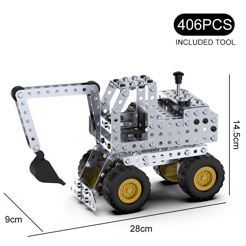 Creative 3D Metal Assembly Building Block Excavator Model Bulldozer Engineering Vehicle MOC Brick Nut Assembly Toy Boy Gift