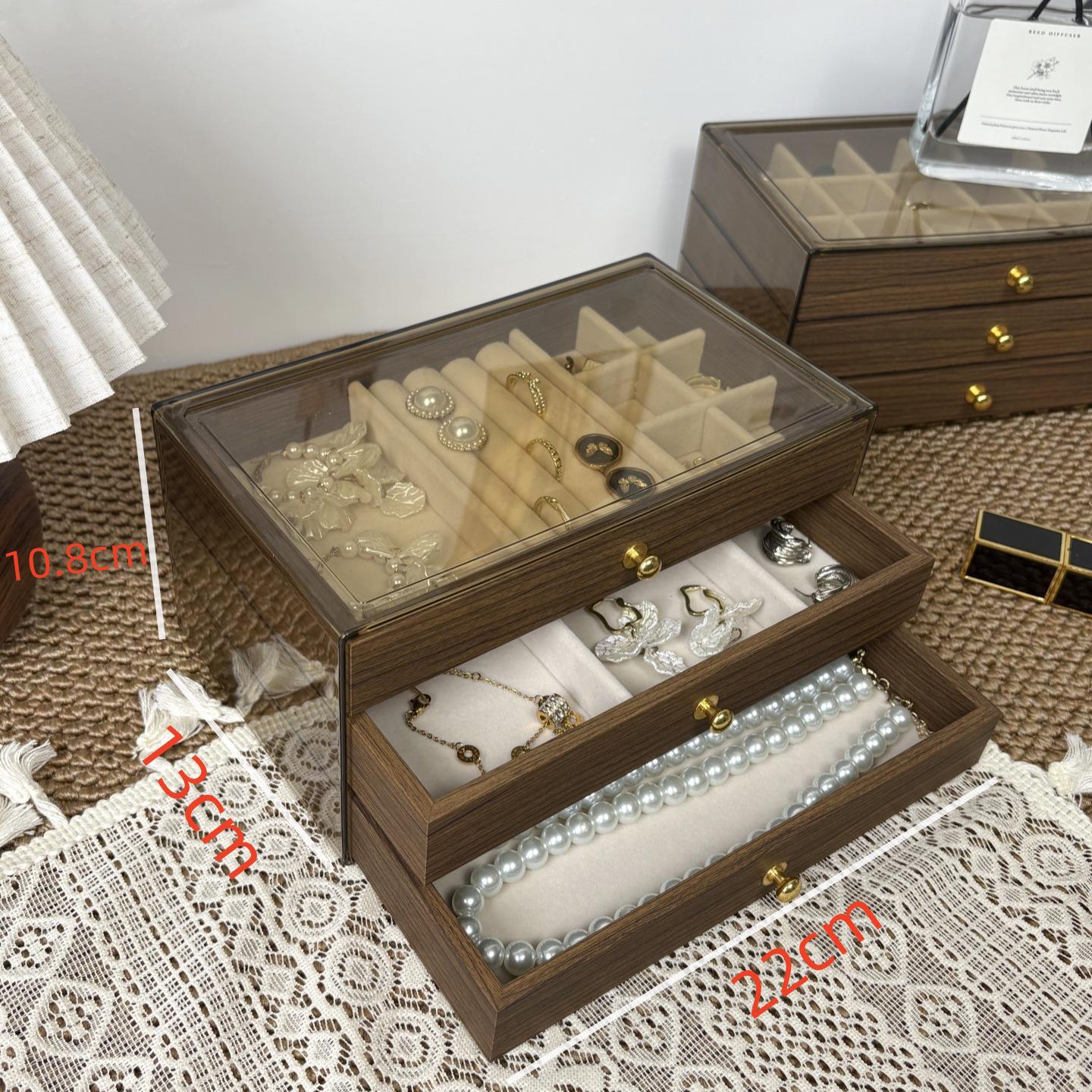 Walnut Three-Layer Jewelry Box: Dustproof & Moisture-Proof Storage for Earrings, Rings, Bracelets