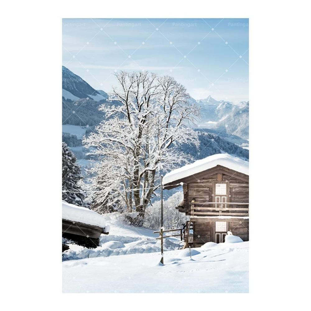Peinture sur toile Forêt enneigée d'hiver nordique Locomotive à vapeur vintage Élan Renard roux Cabane Paysage Affiche d'art Décor de salon
