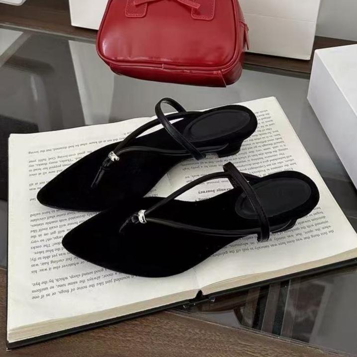 

Pointed Toe Flip Flops Women Slippers Heeled Sandals Shoes Woman 2025 Trend Shallow Pumps Clip Toe Summer Slides Sandalias Mujer 40 чёрный