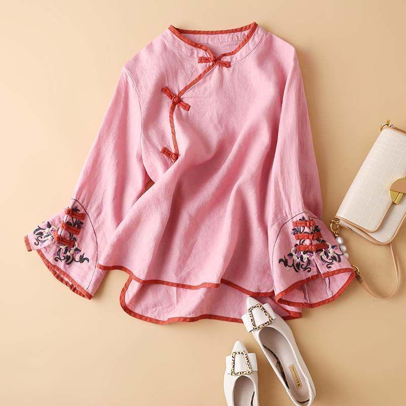 Spring/Autumn 2024 Women's Chinese Style Embroidered Oblique Collar Top