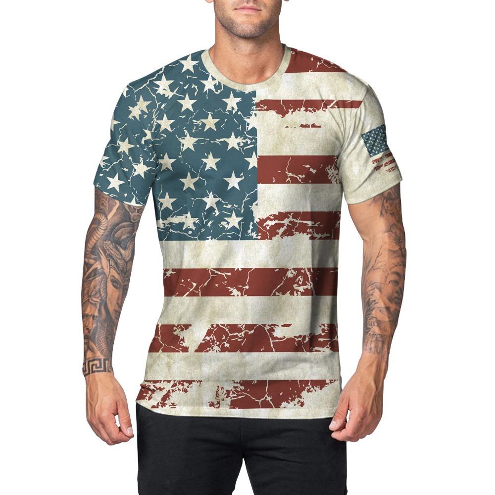 Flag Pattern 3D Digital Printing Men's Fashionable Round Neck Short Sleeved T-shirt