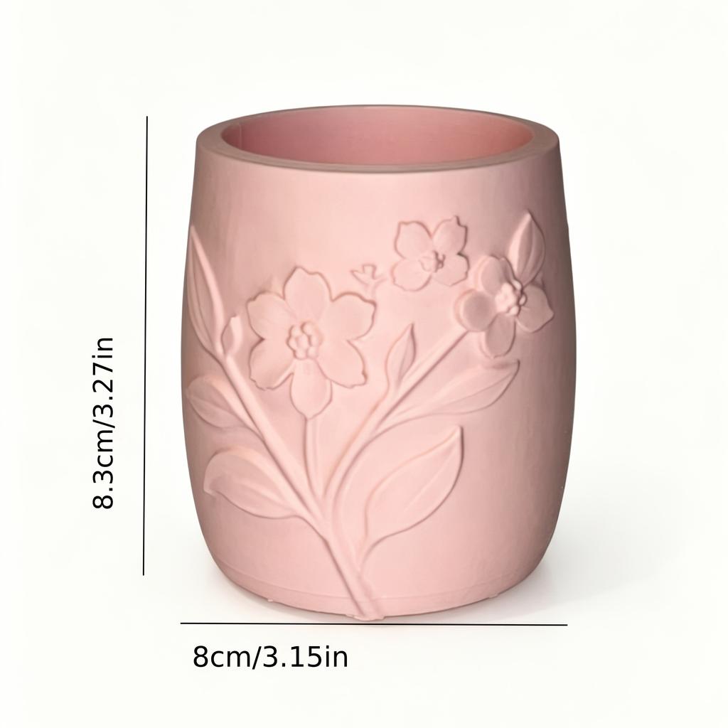 Relief Floral Makeup Brush Holder, Easy Ins Style Desktop Pen Holder, Bedroom Vanity Beauty Tool Storage Box