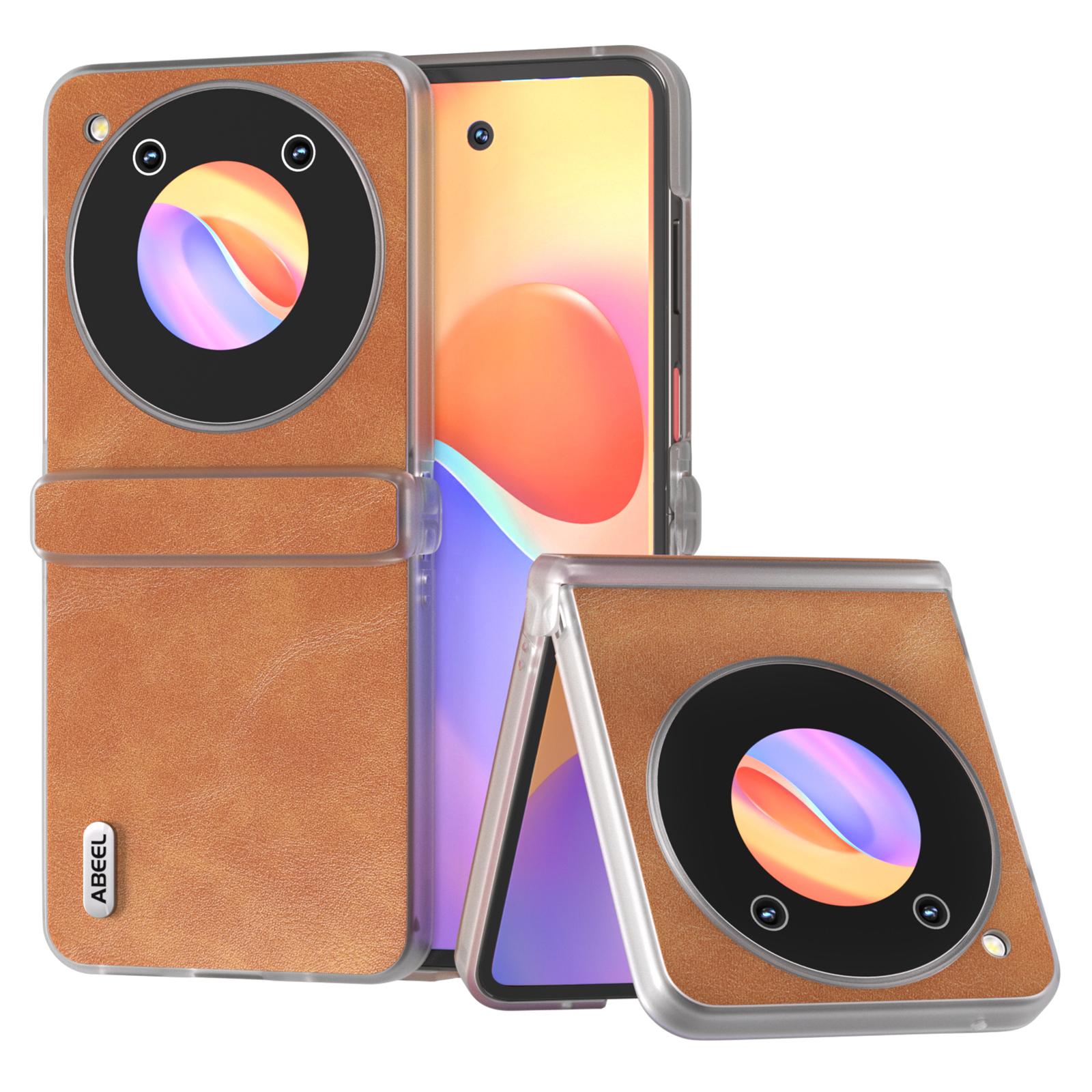 

ABEEL For ZTE nubia Flip 5G Case Matte Edge Cowhide Texture Leather+PC Phone Cover Brown