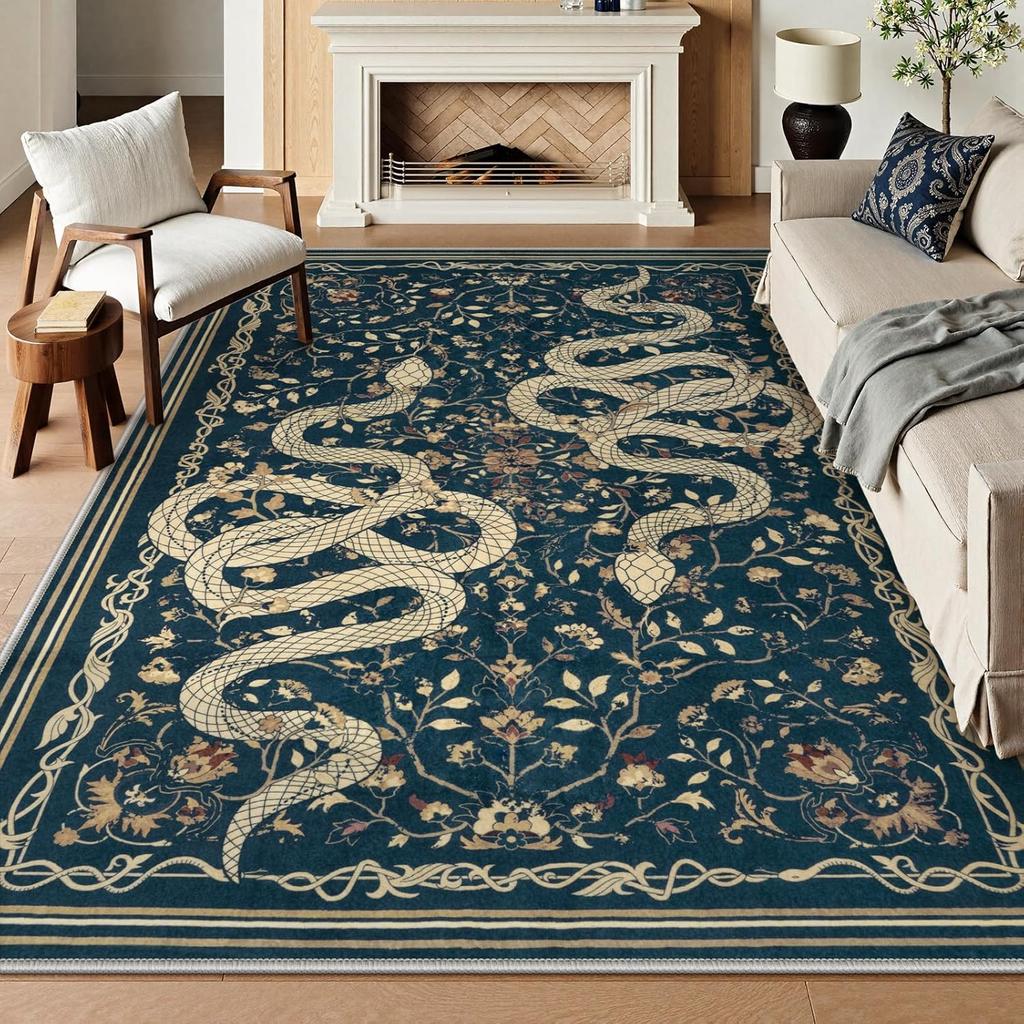 Washable Area Rug Snake Rug for Living Room Non-Slip Soft Bedroom Rugs Indoor Carpet for Dining Room Home Office Home Decoration