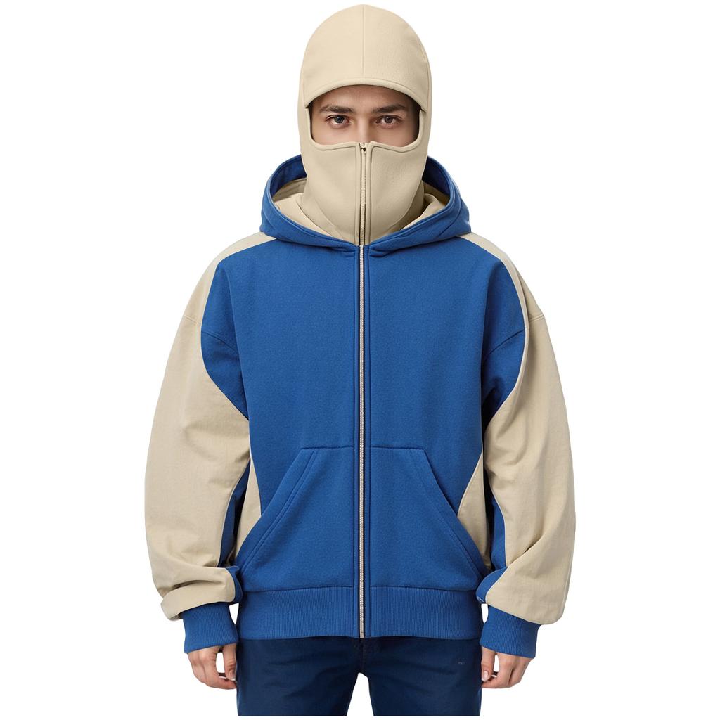 Men's Double Hood Colorblock Loose Trendy Hood Cardigan Zipper Hoodie