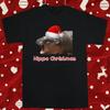 Moo Deng Pygmy Hippopotamus Christmas Hat Graphic Tshirt High Quality Cotton Crewneck Tops Tee Shirt Short Unisex Casual Style