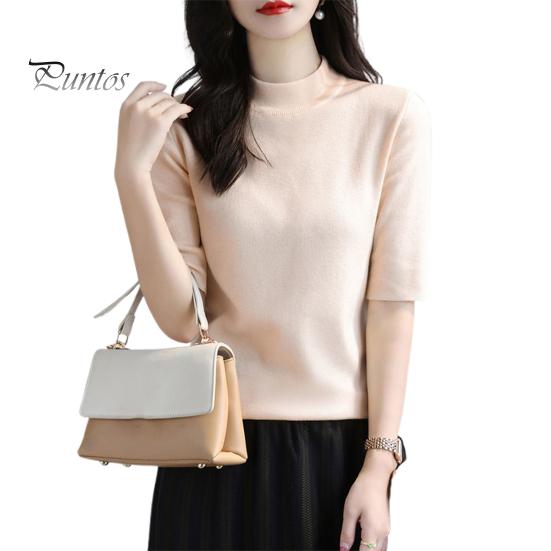 

Женский свитер с высоким воротником и коротким рукавом, вязаные топы, однотонные, облегающие, свитера, одежда для поездок на работу и улицы S розовый