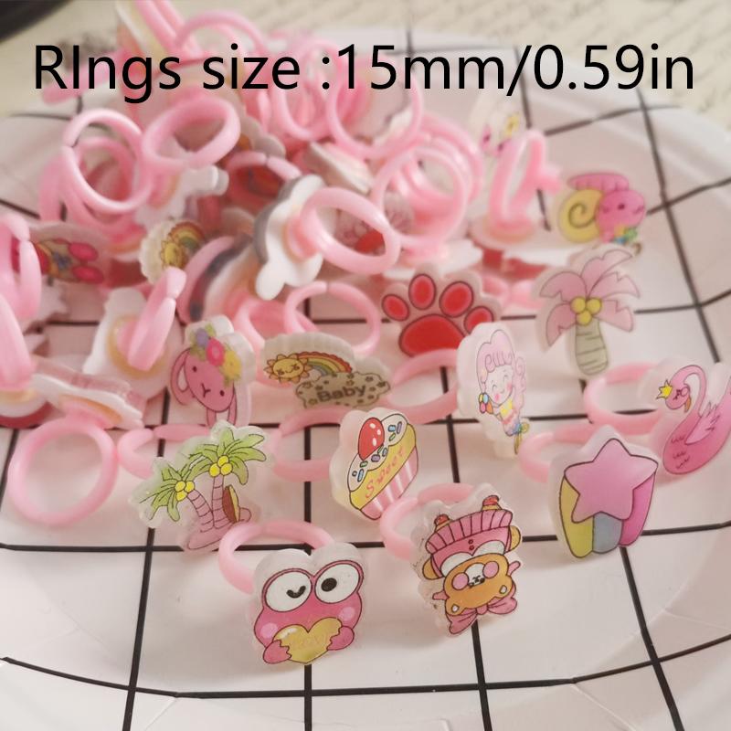 10pcs/Lot Cute Children's Cartoon Rings Glitter Flower Fruit Shape Plastic Adjustable Ope Excluding boxes