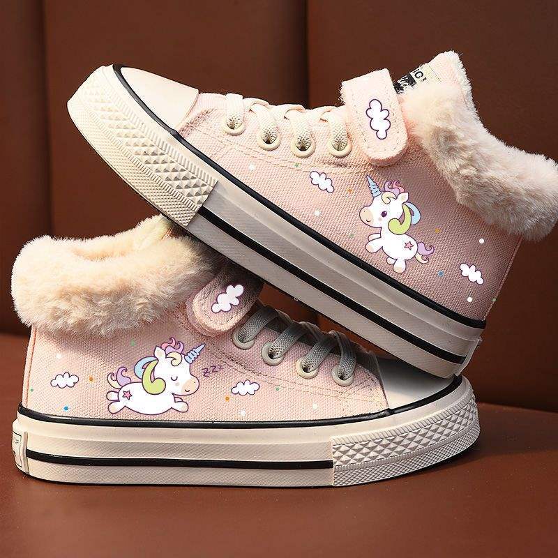 

Детские бархатные парусиновые туфли две хлопковые туфли женские 2025 осень и зима новая студенческая хлопковая обувь высокие парусиновые туфли Мао Мао туфли 37 inner length 23