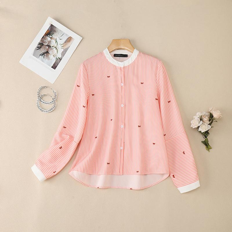 

ZANZEA Женская повседневная блузка в полоску с круглым вырезом и длинным рукавом XL розовый