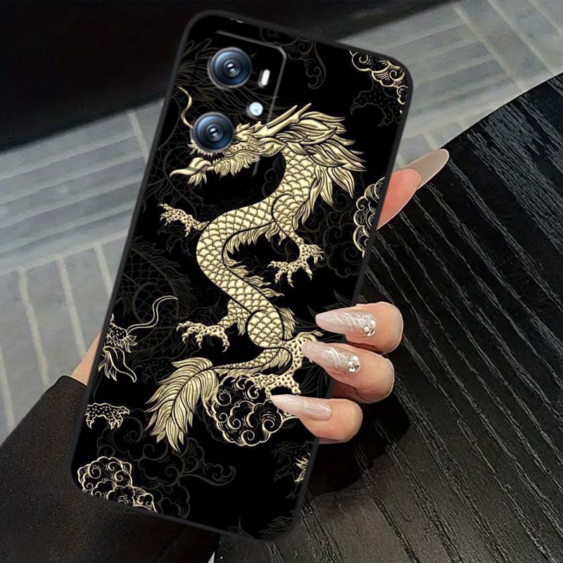Fashion Dragon Illustration For OPPO Reno 5 6 7 A96 A40 A58 Realme GT A74 A78 Neo2 A74 A78 Find X5 X3 X7 X8 Black Phone Case