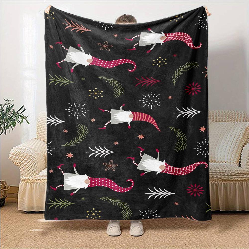 1Pc Holiday Gnomes Celebration Blanket Soft Throw Blanket For Home Bedroom Bed Sofa Travel Office Solid Christmas Blanket