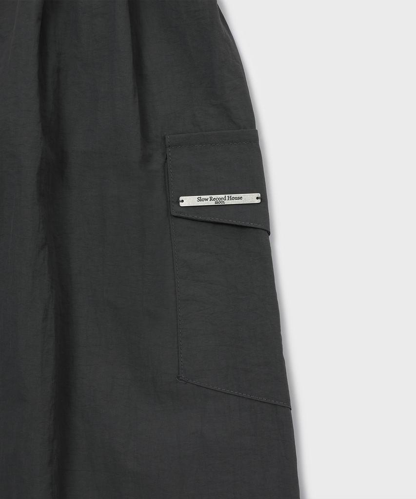 SLOW RECORD HOUSE Nylon Cargo Long Skirt_Charcoal