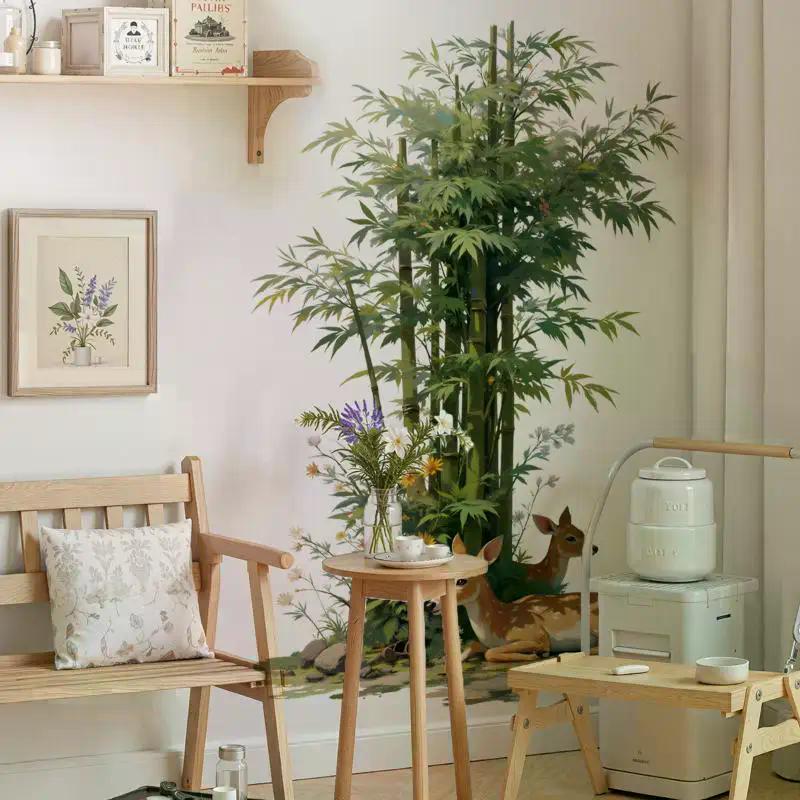 Tropical Plant Flower Tree Wall Stickers Self-Adhesive Fresh Simple Background Decorations For Home Garden